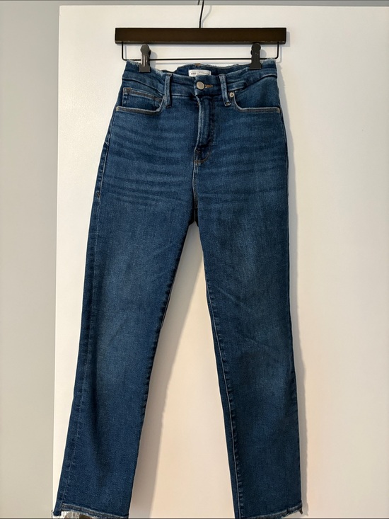Good American Denim - Good American Women's Ankle Mid-Dark Wash Blue High-Rise Straight Jeans